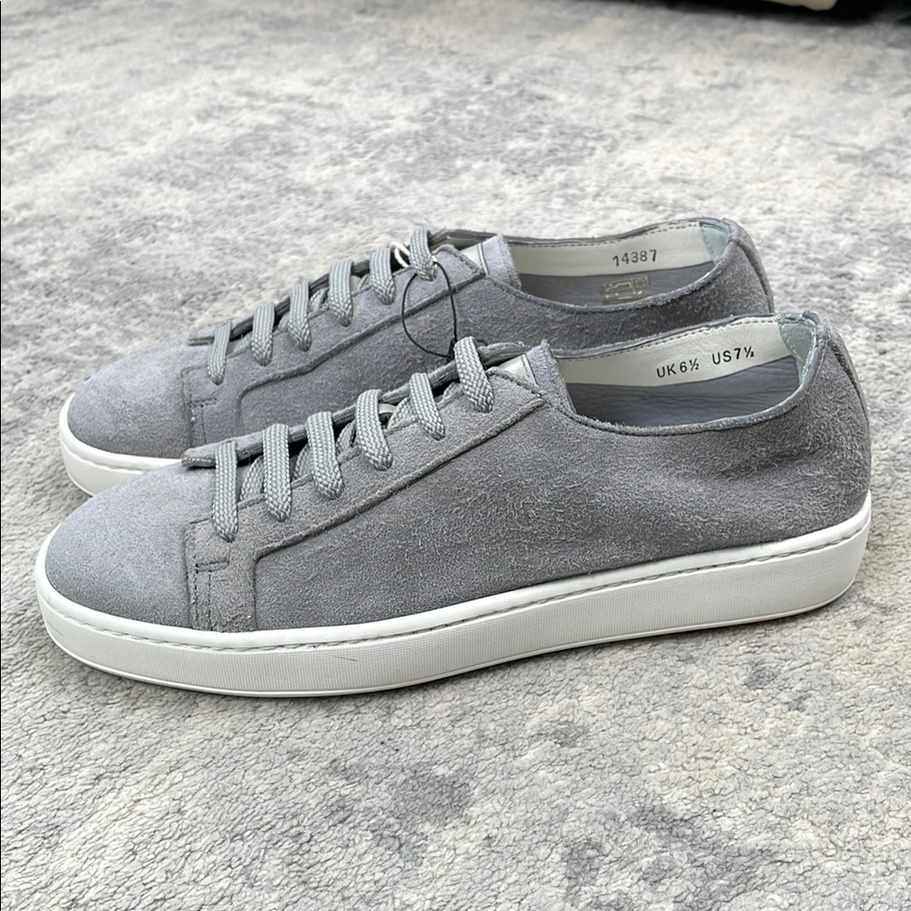 SOLD - New Santoni Micro Suede Low Top Sneakers Soft Gray Sz 7.5 - Picture 1 of 11